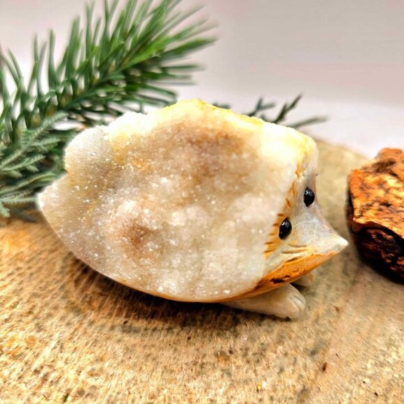 Adorable Crystal Cluster Hand Carved Cute Big Hedgehog Figure - Picture 3 of 10
